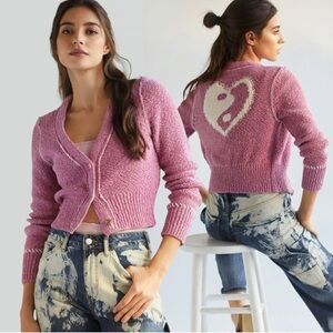 Anthropologie Pilcro Icon Cardigan sweater Pink Ying Yang Size small